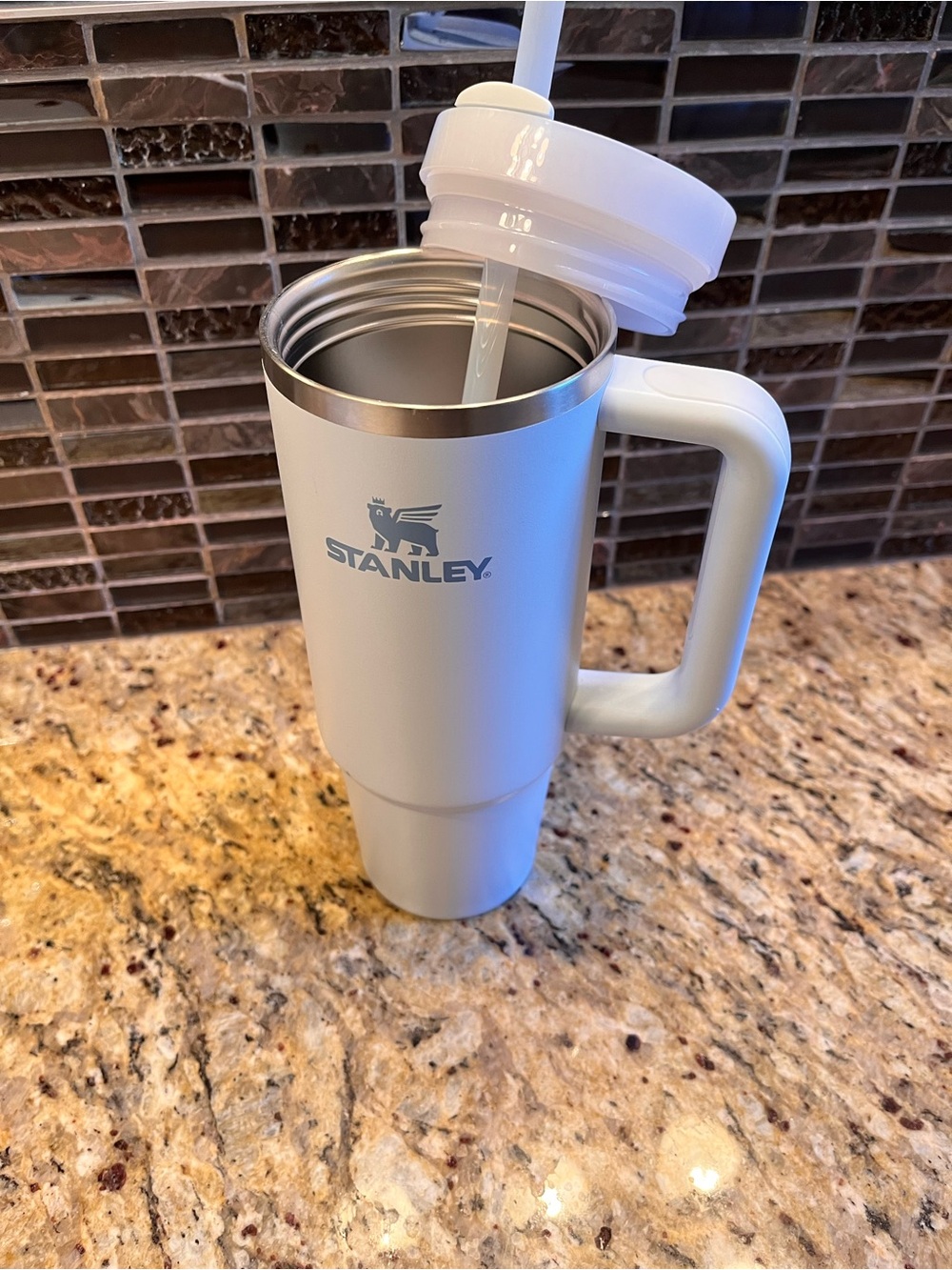 Stanley Light Blue Insulated Travel Mug with Handle and Straw Lid 30 Oz